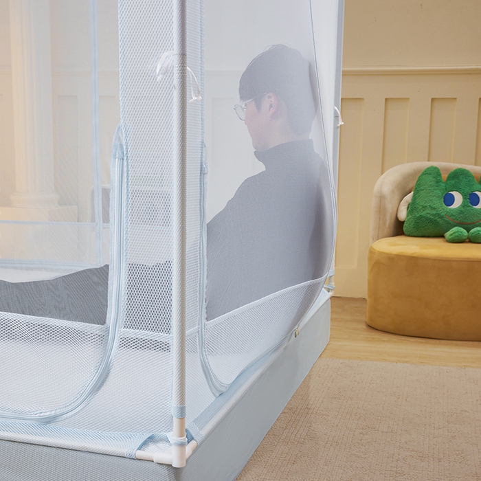 91家纺网 家纺一手货源 找家纺 青竹苑 2026新款花边款床笠底防摔坐床蚊帐 坐床-格子小动物