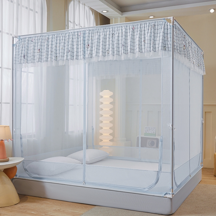 青竹苑 2026新款花边款床笠底防摔坐床蚊帐 坐床-格子小动物