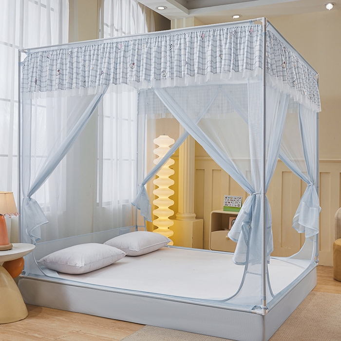 91家纺网 家纺一手货源 找家纺 青竹苑 2026新款花边款床笠底防摔坐床蚊帐 坐床-格子小动物