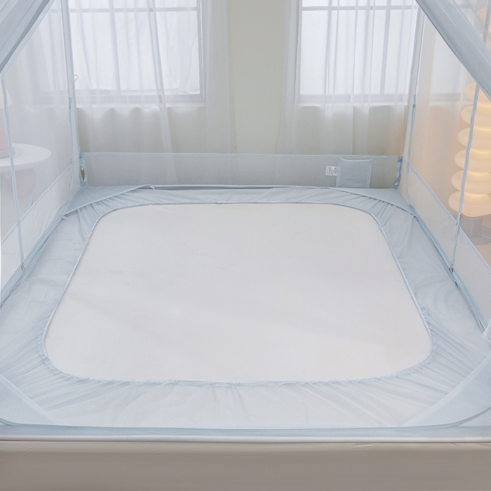 91家纺网 家纺一手货源 找家纺 青竹苑 2026新款花边款床笠底防摔坐床蚊帐 坐床-格子小动物