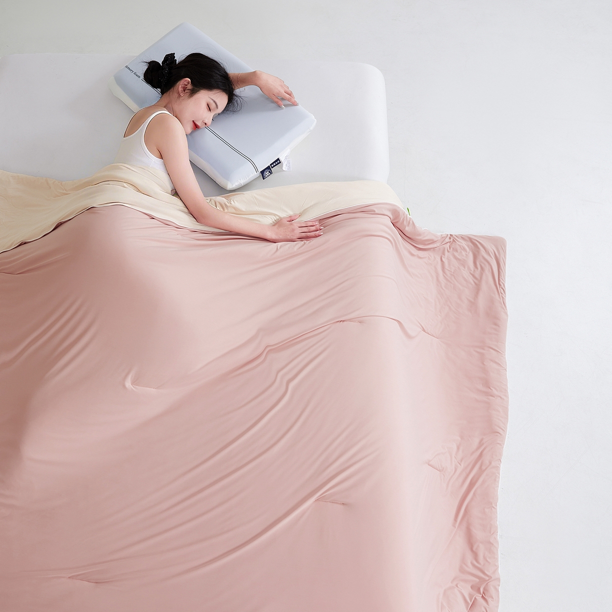 91家纺网 家纺一手货源 找家纺 熙宴家纺 2026新款锦氨凉感MAX脱脂棉花夏被 被子被芯 冰玉+柔粉