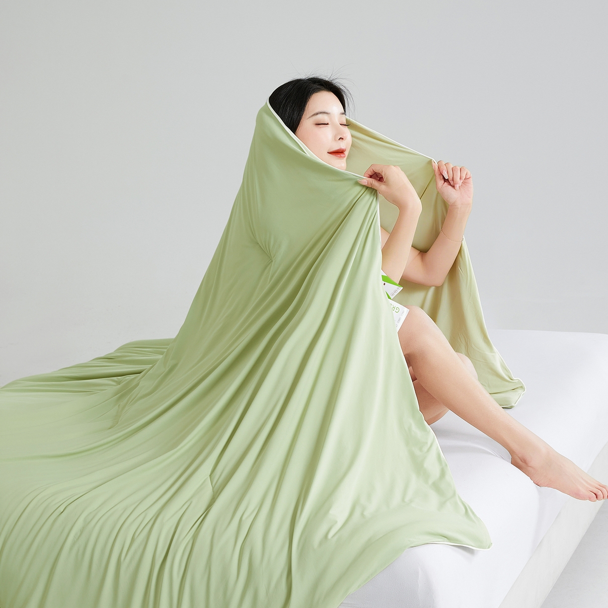 91家纺网 家纺一手货源 找家纺 熙宴家纺 2026新款锦氨凉感MAX脱脂棉花夏被 被子被芯 果绿+青绿