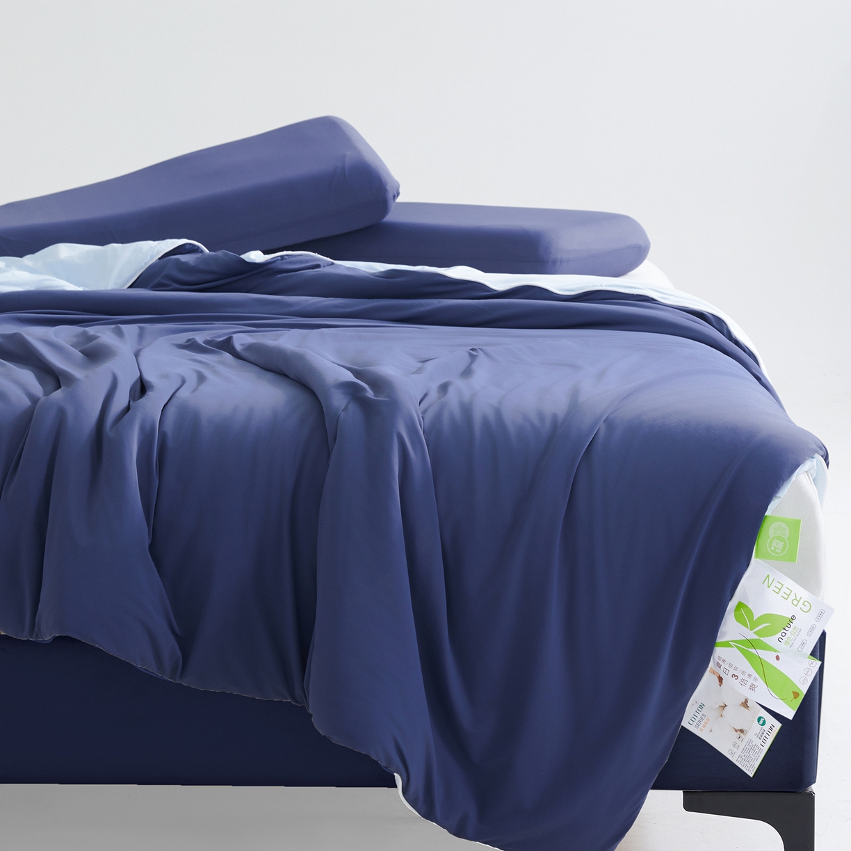 91家纺网 家纺一手货源 找家纺 熙宴家纺 2026新款锦氨凉感MAX脱脂棉花夏被 被子被芯 深蓝+浅蓝