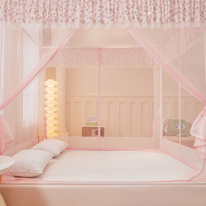 91家纺网 家纺一手货源 找家纺 青竹苑 2026新款花边款床笠底防摔坐床蚊帐 坐床-蝴蝶结花花