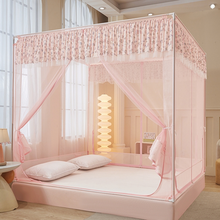 91家纺网 家纺一手货源 找家纺 青竹苑 2026新款花边款床笠底防摔坐床蚊帐 坐床-蝴蝶结花花