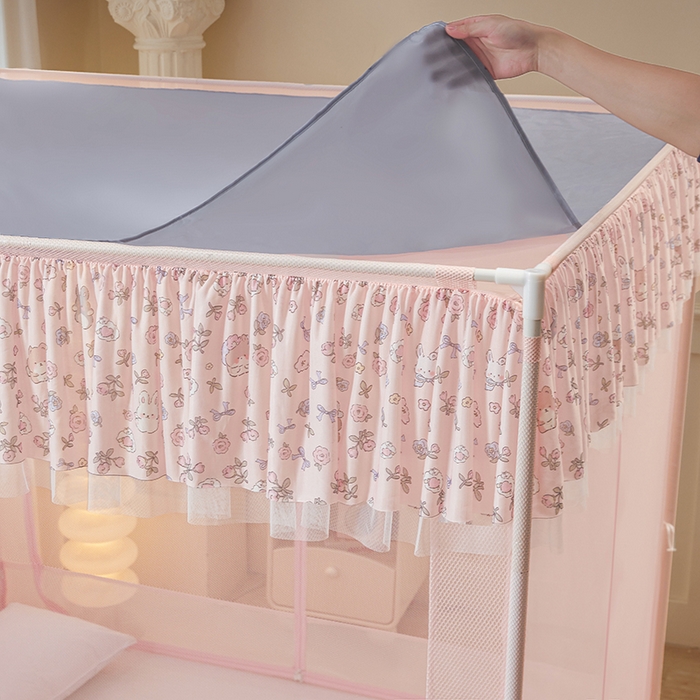 91家纺网 家纺一手货源 找家纺 青竹苑 2026新款花边款床笠底防摔坐床蚊帐 坐床-蝴蝶结花花