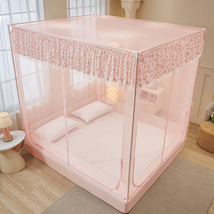 91家纺网 家纺一手货源 找家纺 青竹苑 2026新款花边款床笠底防摔坐床蚊帐 坐床-蝴蝶结花花