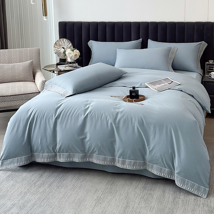 91家纺网 家纺一手货源 找家纺 拼社家纺 2026新款A类色织全棉水洗棉四件套纯棉四件套刺绣床上用品-黛妮卡系列 黛妮卡-柏林蓝