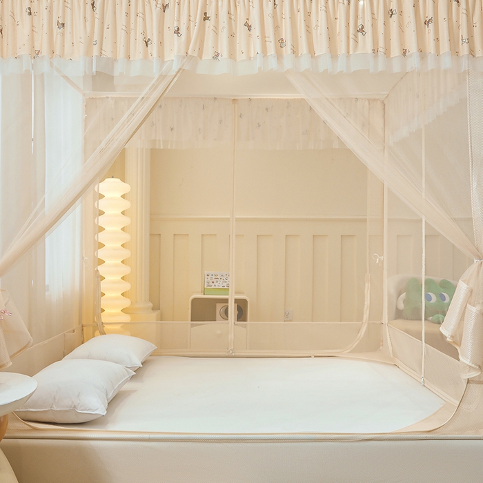 91家纺网 家纺一手货源 找家纺 青竹苑 2026新款花边款床笠底防摔坐床蚊帐 坐床-腊肠狗狗