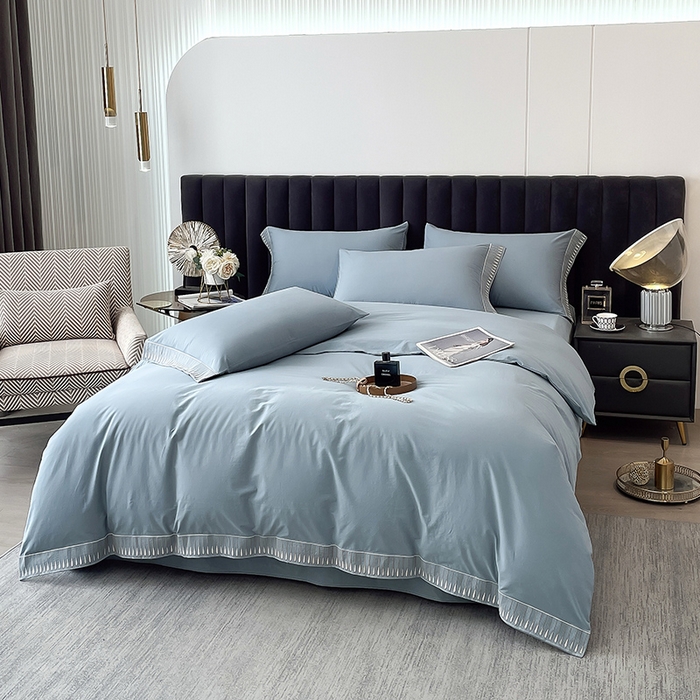 91家纺网 家纺一手货源 找家纺 拼社家纺 2026新款A类色织全棉水洗棉四件套纯棉四件套刺绣床上用品-黛妮卡系列 黛妮卡-柏林蓝