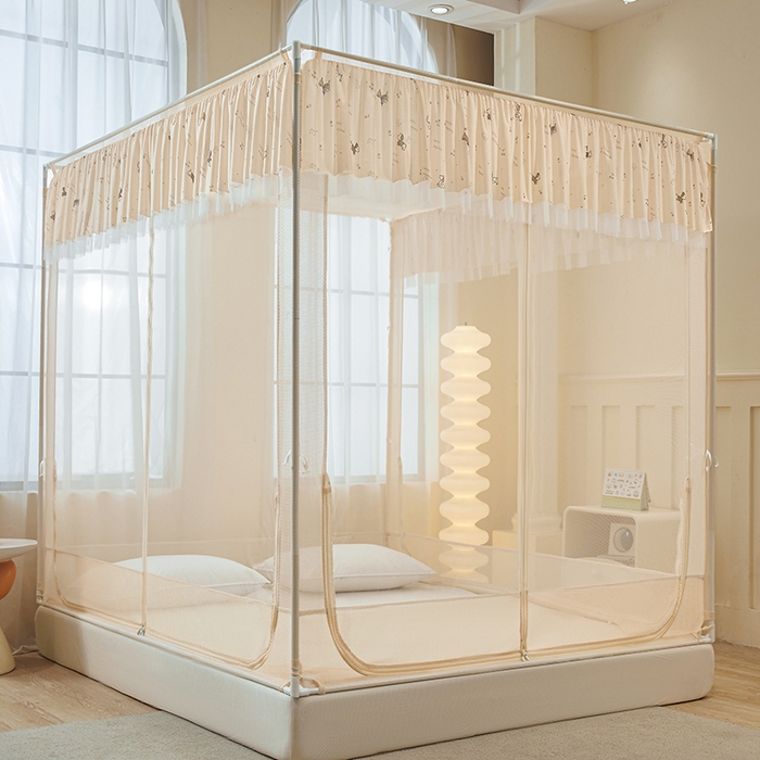 91家纺网 家纺一手货源 找家纺 青竹苑 2026新款花边款床笠底防摔坐床蚊帐 坐床-腊肠狗狗