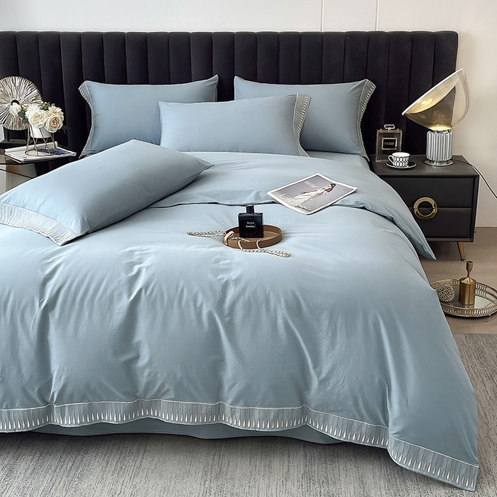 91家纺网 家纺一手货源 找家纺 拼社家纺 2026新款A类色织全棉水洗棉四件套纯棉四件套刺绣床上用品-黛妮卡系列 黛妮卡-柏林蓝