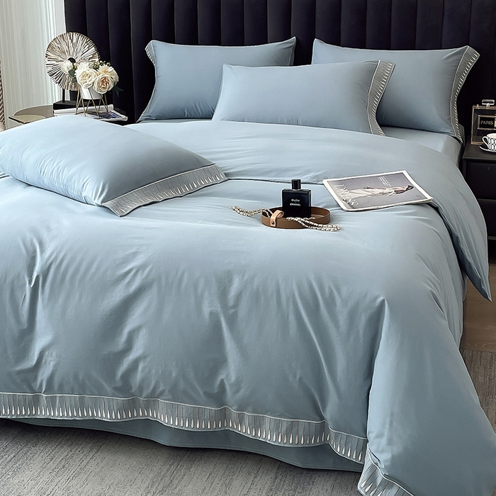 91家纺网 家纺一手货源 找家纺 拼社家纺 2026新款A类色织全棉水洗棉四件套纯棉四件套刺绣床上用品-黛妮卡系列 黛妮卡-柏林蓝