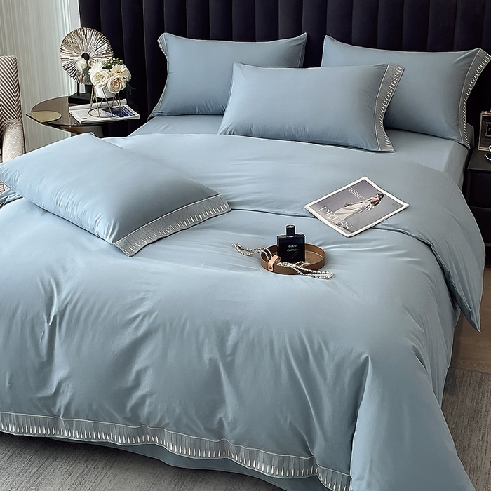 91家纺网 家纺一手货源 找家纺 拼社家纺 2026新款A类色织全棉水洗棉四件套纯棉四件套刺绣床上用品-黛妮卡系列 黛妮卡-柏林蓝