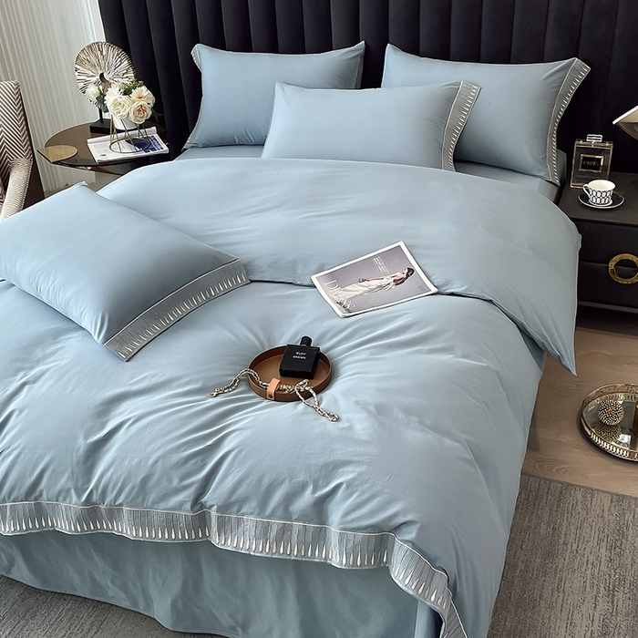 91家纺网 家纺一手货源 找家纺 拼社家纺 2026新款A类色织全棉水洗棉四件套纯棉四件套刺绣床上用品-黛妮卡系列 黛妮卡-柏林蓝