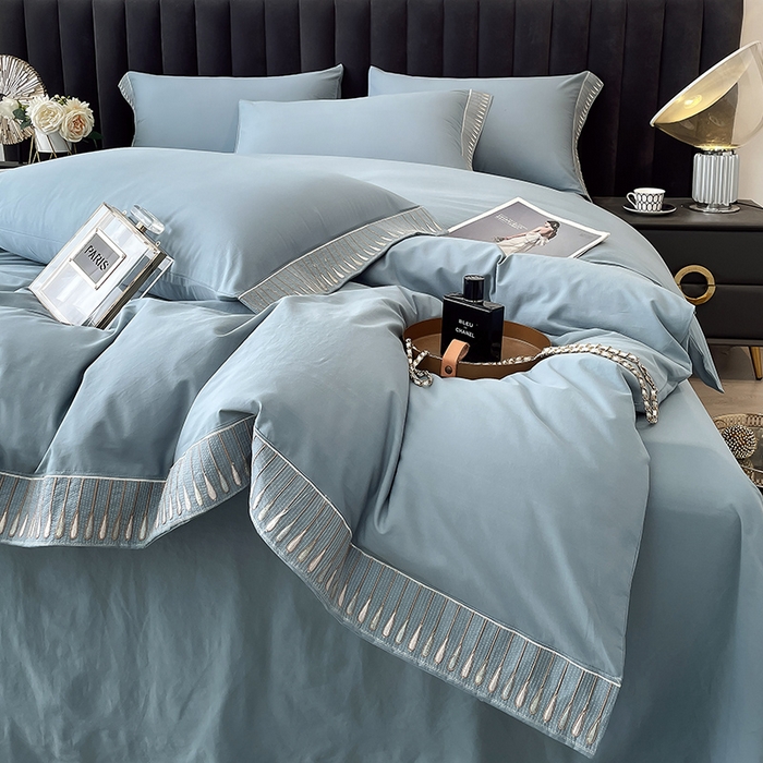 91家纺网 家纺一手货源 找家纺 拼社家纺 2026新款A类色织全棉水洗棉四件套纯棉四件套刺绣床上用品-黛妮卡系列 黛妮卡-柏林蓝