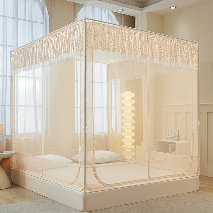 91家纺网 家纺一手货源 找家纺 青竹苑 2026新款花边款床笠底防摔坐床蚊帐 坐床-兔兔和花花