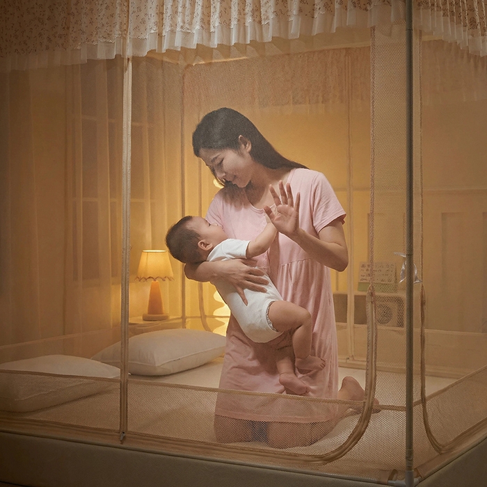 91家纺网 家纺一手货源 找家纺 青竹苑 2026新款花边款床笠底防摔坐床蚊帐 坐床-兔兔和花花