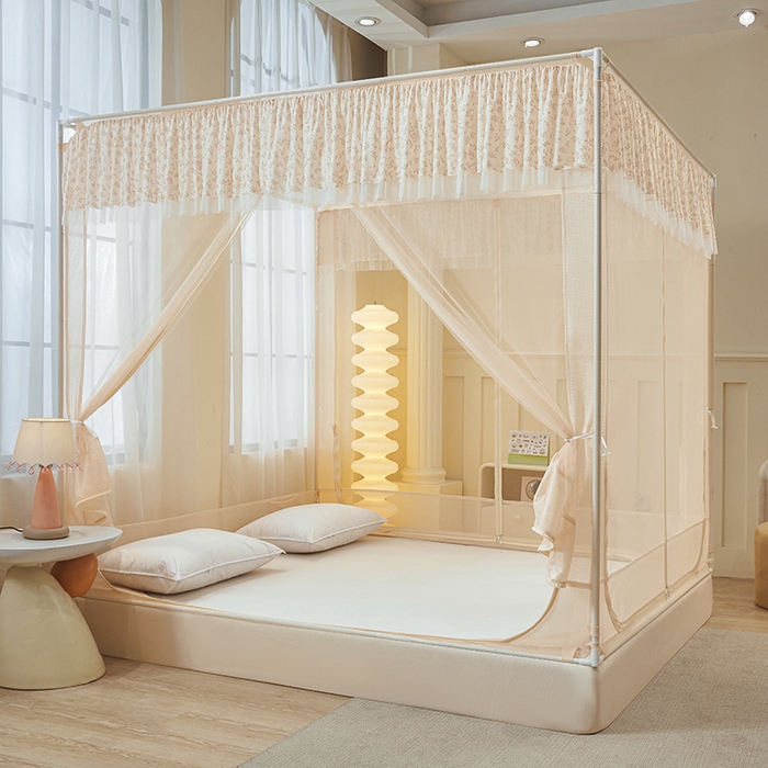 91家纺网 家纺一手货源 找家纺 青竹苑 2026新款花边款床笠底防摔坐床蚊帐 坐床-兔兔和花花