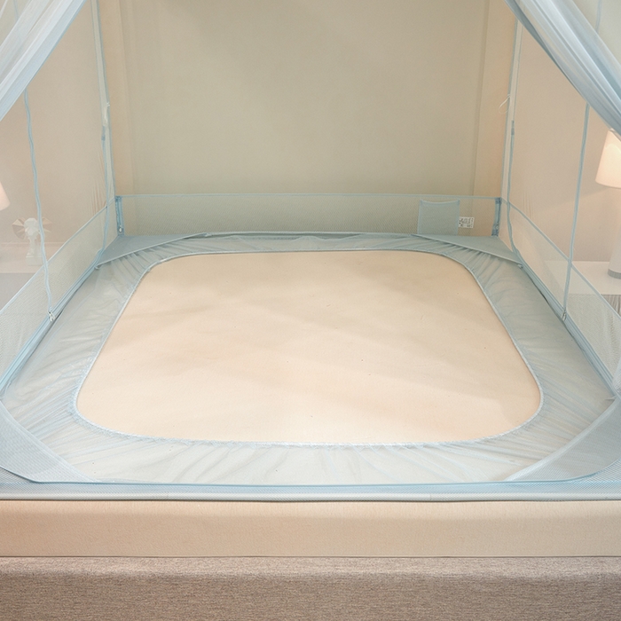 91家纺网 家纺一手货源 找家纺 青竹苑 2026新款花边款床笠底防摔坐床蚊帐 坐床樱桃-冰莓蓝