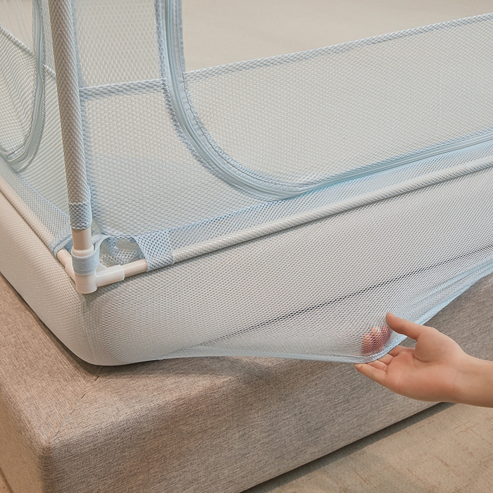 91家纺网 家纺一手货源 找家纺 青竹苑 2026新款花边款床笠底防摔坐床蚊帐 坐床樱桃-冰莓蓝