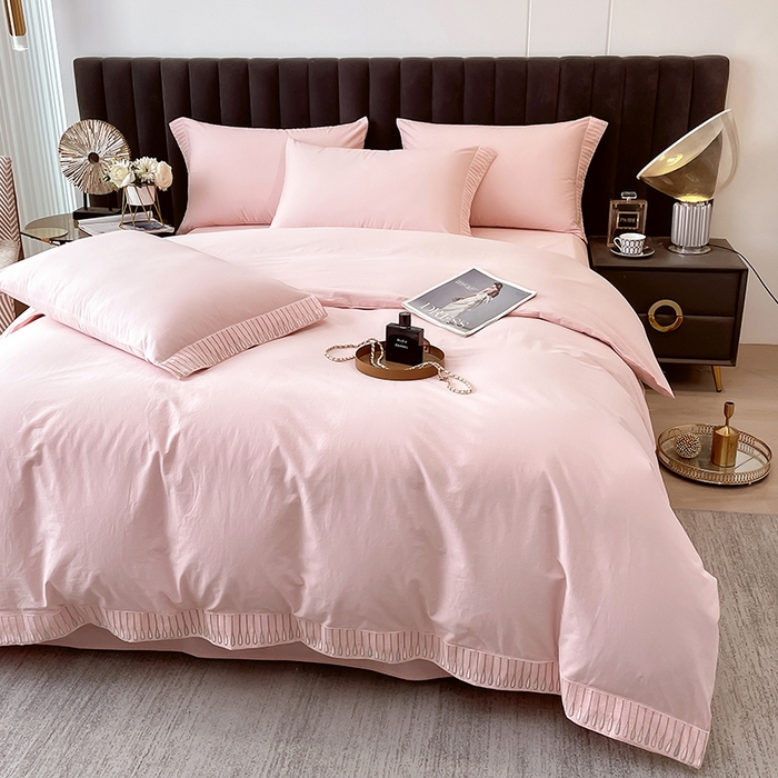 拼社家纺 2026新款A类色织全棉水洗棉四件套纯棉四件套刺绣床上用品-黛妮卡系列 黛妮卡-玫瑰粉