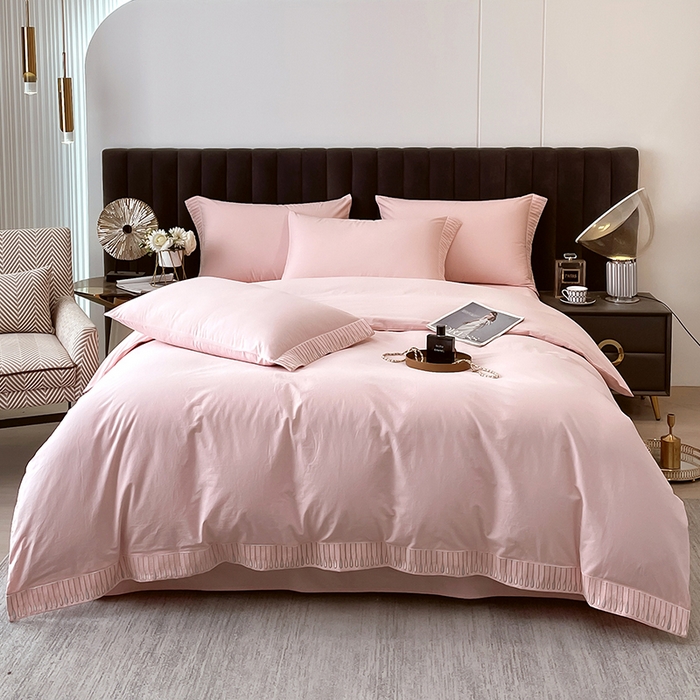 91家纺网 家纺一手货源 找家纺 拼社家纺 2026新款A类色织全棉水洗棉四件套纯棉四件套刺绣床上用品-黛妮卡系列 黛妮卡-玫瑰粉