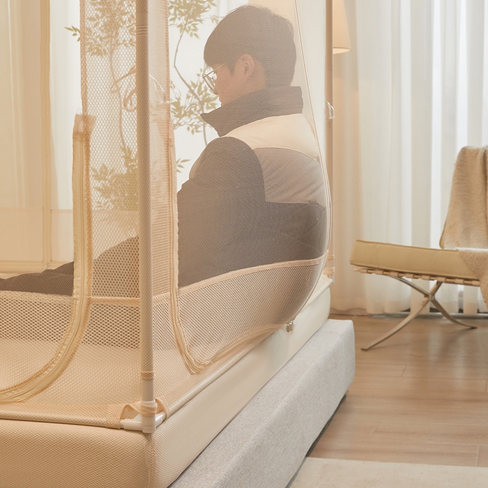 91家纺网 家纺一手货源 找家纺 青竹苑 2026新款花边款床笠底防摔坐床蚊帐 坐床樱桃-奶杏