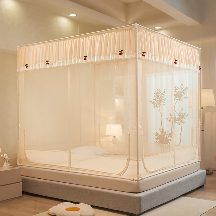 青竹苑 2026新款花边款床笠底防摔坐床蚊帐 坐床樱桃-奶杏