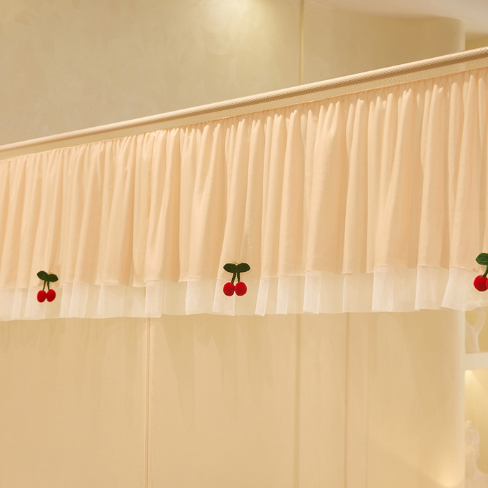 91家纺网 家纺一手货源 找家纺 青竹苑 2026新款花边款床笠底防摔坐床蚊帐 坐床樱桃-奶杏