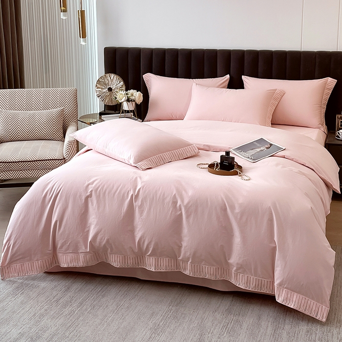 91家纺网 家纺一手货源 找家纺 拼社家纺 2026新款A类色织全棉水洗棉四件套纯棉四件套刺绣床上用品-黛妮卡系列 黛妮卡-玫瑰粉