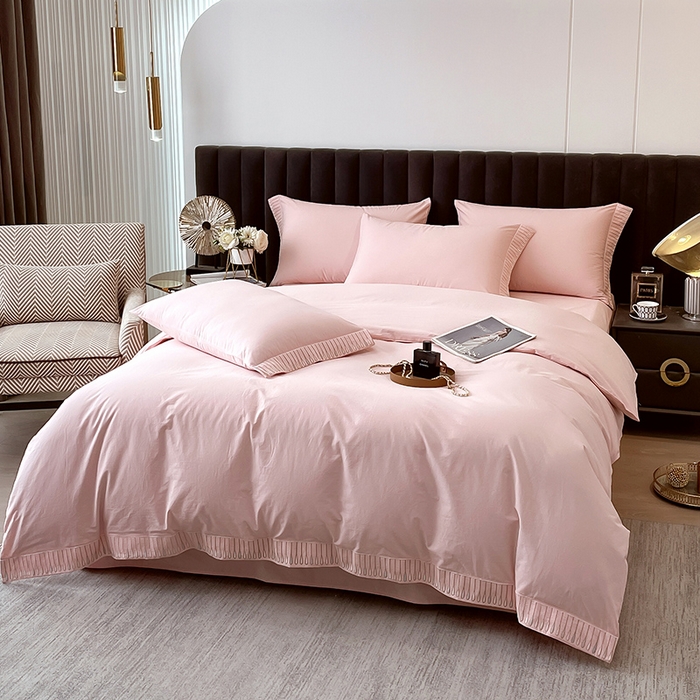 91家纺网 家纺一手货源 找家纺 拼社家纺 2026新款A类色织全棉水洗棉四件套纯棉四件套刺绣床上用品-黛妮卡系列 黛妮卡-玫瑰粉