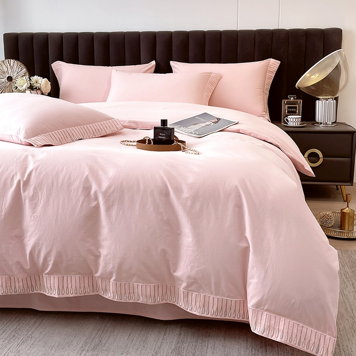 91家纺网 家纺一手货源 找家纺 拼社家纺 2026新款A类色织全棉水洗棉四件套纯棉四件套刺绣床上用品-黛妮卡系列 黛妮卡-玫瑰粉