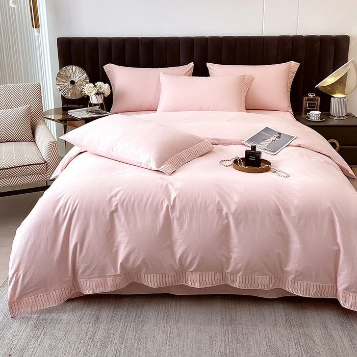 91家纺网 家纺一手货源 找家纺 拼社家纺 2026新款A类色织全棉水洗棉四件套纯棉四件套刺绣床上用品-黛妮卡系列 黛妮卡-玫瑰粉