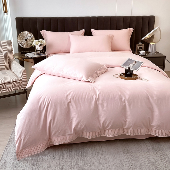 91家纺网 家纺一手货源 找家纺 拼社家纺 2026新款A类色织全棉水洗棉四件套纯棉四件套刺绣床上用品-黛妮卡系列 黛妮卡-玫瑰粉