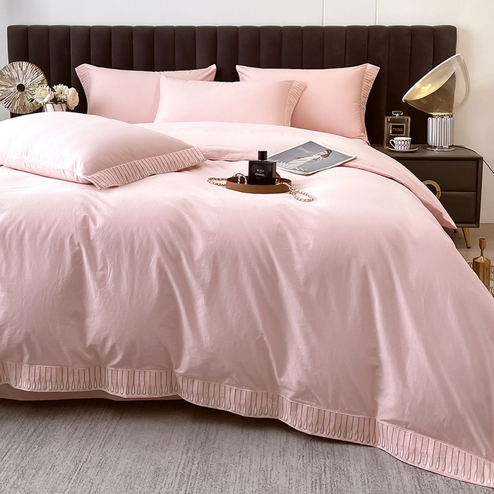 91家纺网 家纺一手货源 找家纺 拼社家纺 2026新款A类色织全棉水洗棉四件套纯棉四件套刺绣床上用品-黛妮卡系列 黛妮卡-玫瑰粉