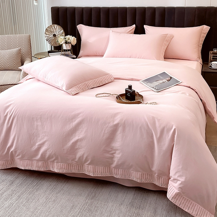 91家纺网 家纺一手货源 找家纺 拼社家纺 2026新款A类色织全棉水洗棉四件套纯棉四件套刺绣床上用品-黛妮卡系列 黛妮卡-玫瑰粉