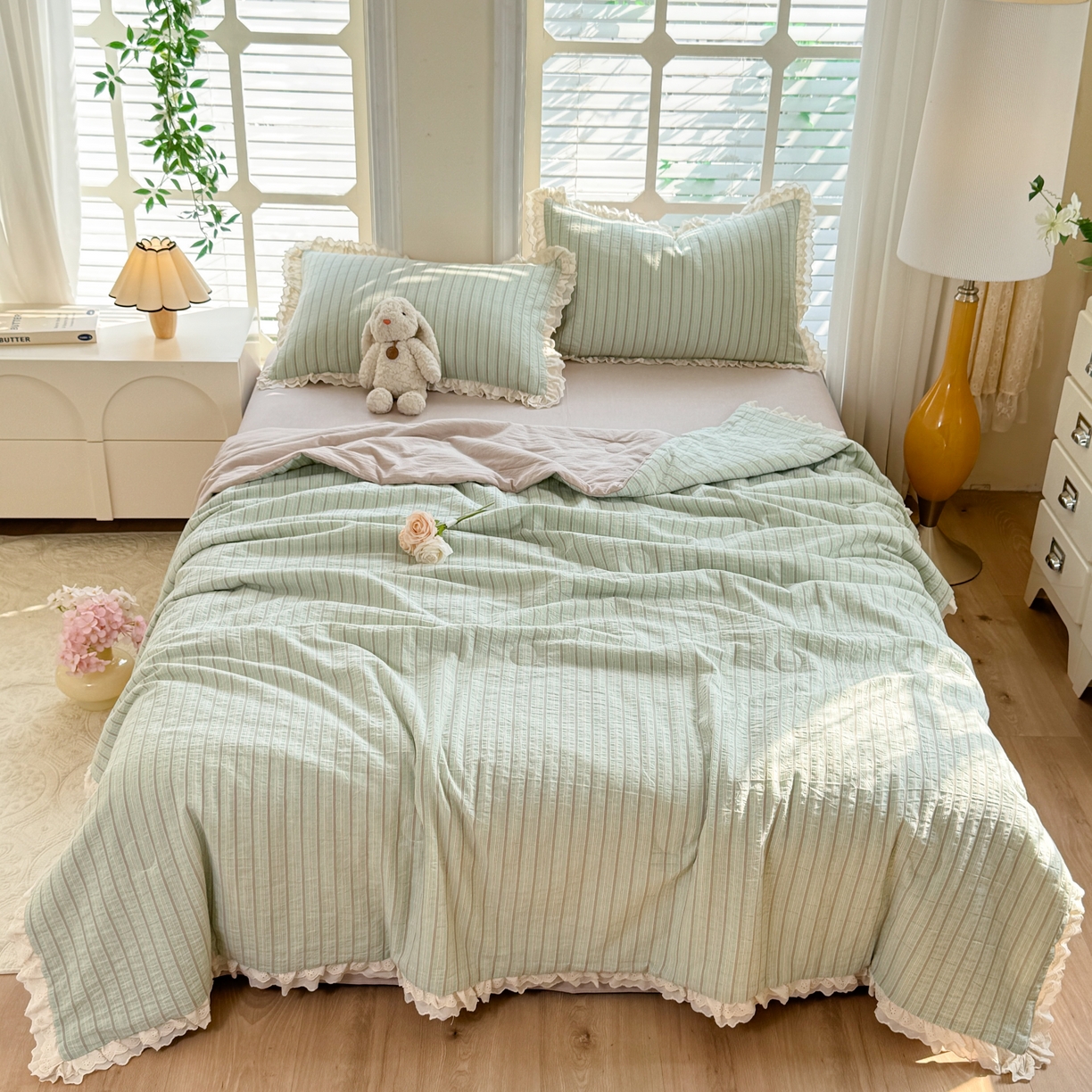 91家纺网 家纺一手货源 找家纺 （总）仰望棉麻双层纱供应链 2026春夏新款全棉纯棉色织提花四件套-麦香