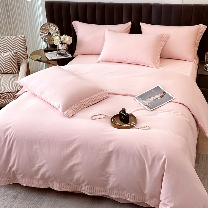 91家纺网 家纺一手货源 找家纺 拼社家纺 2026新款A类色织全棉水洗棉四件套纯棉四件套刺绣床上用品-黛妮卡系列 黛妮卡-玫瑰粉