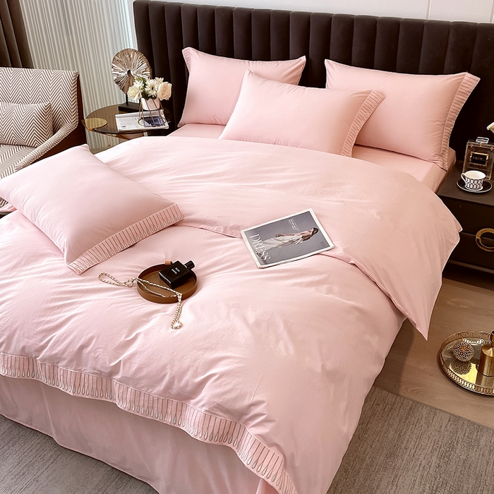 91家纺网 家纺一手货源 找家纺 拼社家纺 2026新款A类色织全棉水洗棉四件套纯棉四件套刺绣床上用品-黛妮卡系列 黛妮卡-玫瑰粉