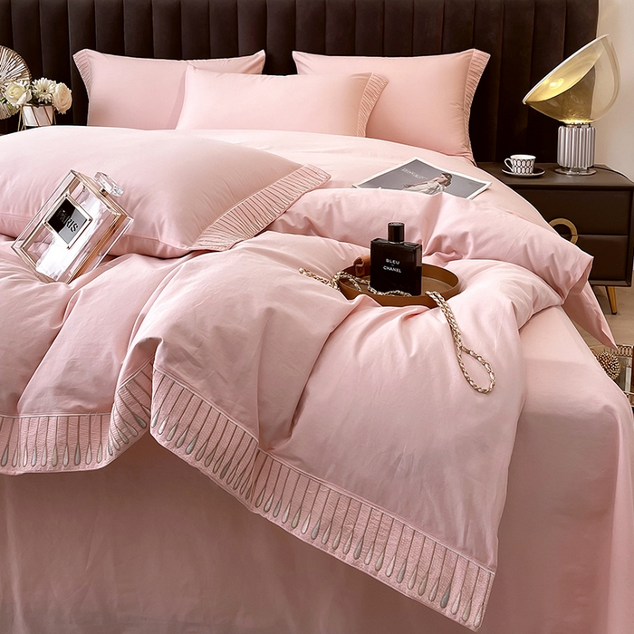 91家纺网 家纺一手货源 找家纺 拼社家纺 2026新款A类色织全棉水洗棉四件套纯棉四件套刺绣床上用品-黛妮卡系列 黛妮卡-玫瑰粉