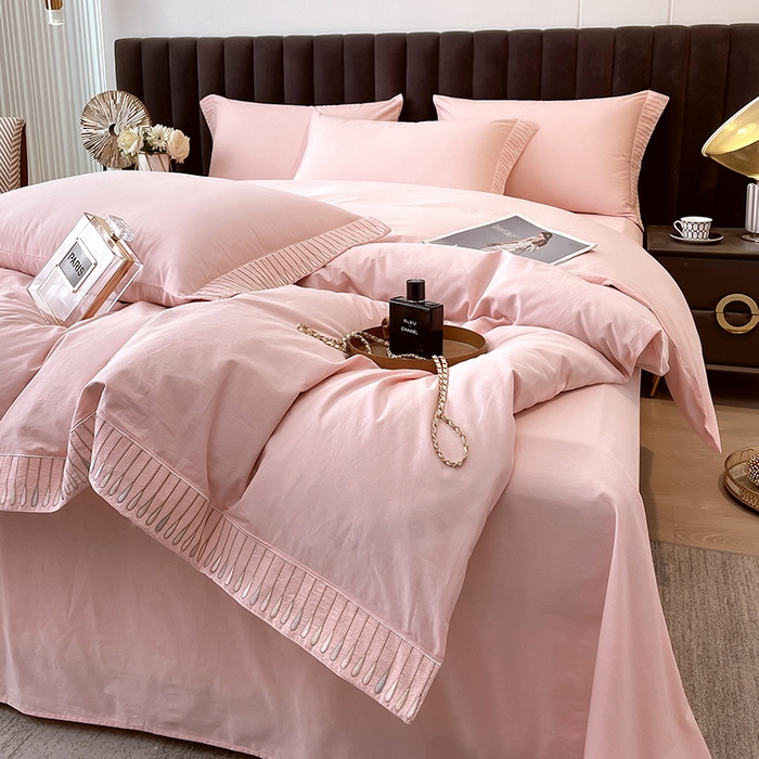 91家纺网 家纺一手货源 找家纺 拼社家纺 2026新款A类色织全棉水洗棉四件套纯棉四件套刺绣床上用品-黛妮卡系列 黛妮卡-玫瑰粉