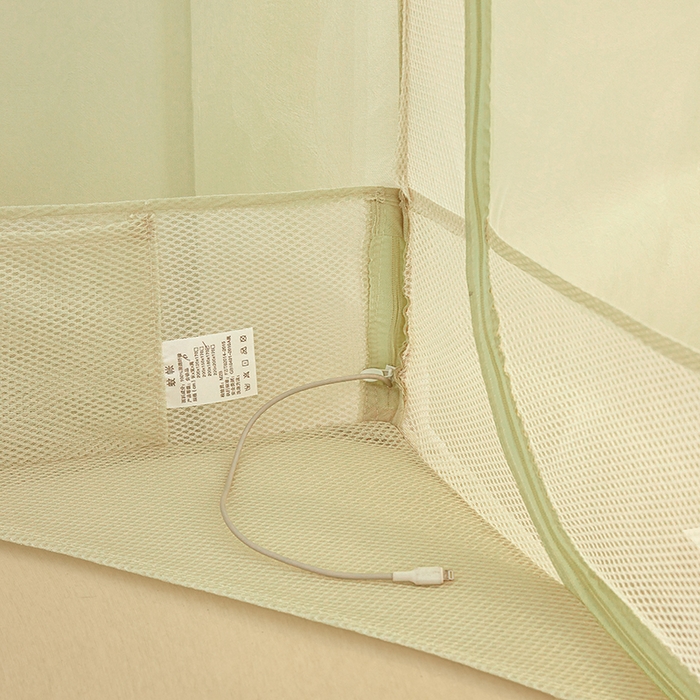 91家纺网 家纺一手货源 找家纺 青竹苑 2026新款花边款床笠底防摔坐床蚊帐 坐床樱桃-鼠尾草绿