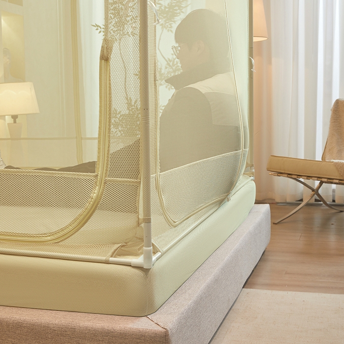 91家纺网 家纺一手货源 找家纺 青竹苑 2026新款花边款床笠底防摔坐床蚊帐 坐床樱桃-鼠尾草绿