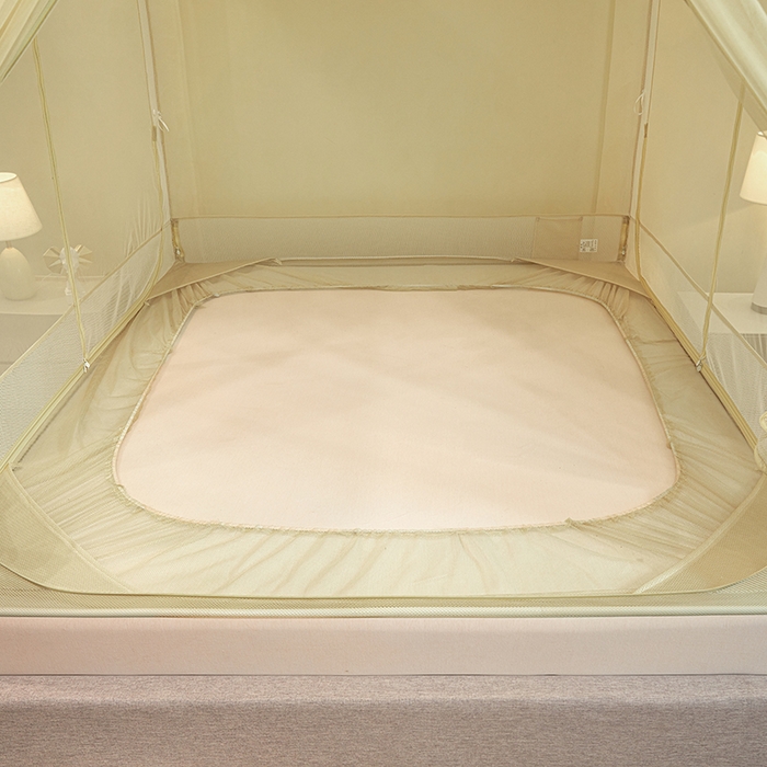 91家纺网 家纺一手货源 找家纺 青竹苑 2026新款花边款床笠底防摔坐床蚊帐 坐床樱桃-鼠尾草绿