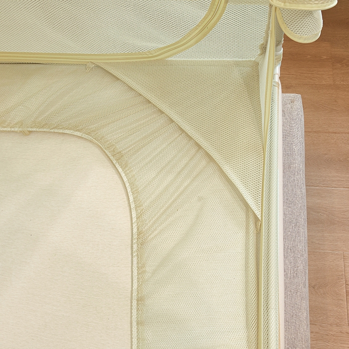 91家纺网 家纺一手货源 找家纺 青竹苑 2026新款花边款床笠底防摔坐床蚊帐 坐床樱桃-鼠尾草绿