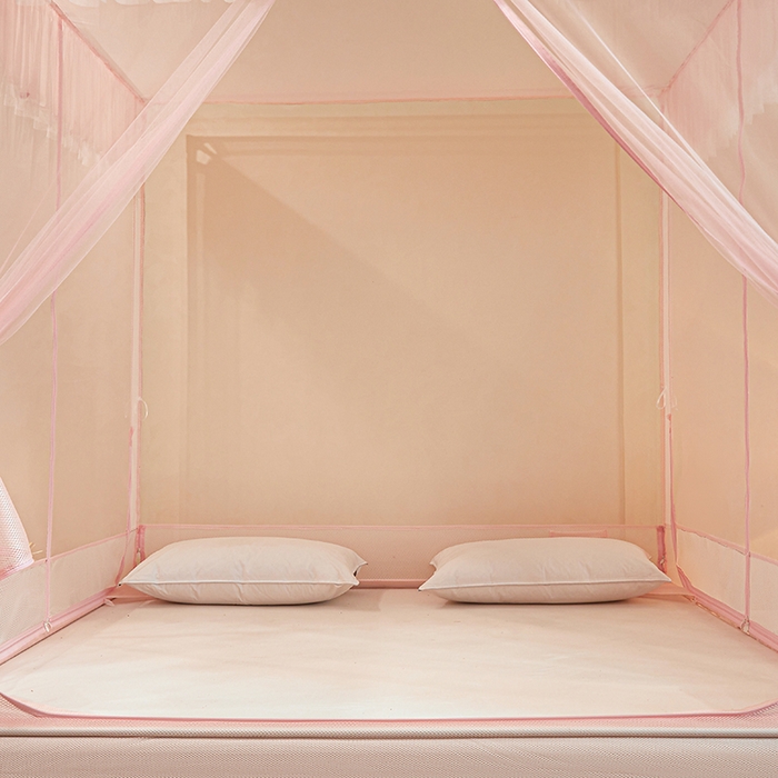 91家纺网 家纺一手货源 找家纺 青竹苑 2026新款花边款床笠底防摔坐床蚊帐 坐床樱桃-樱花粉