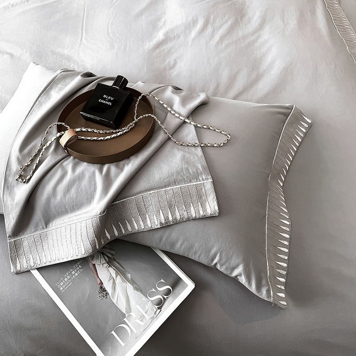 91家纺网 家纺一手货源 找家纺 拼社家纺 2026新款A类色织全棉水洗棉四件套纯棉四件套刺绣床上用品-黛妮卡系列 黛妮卡-浅银灰