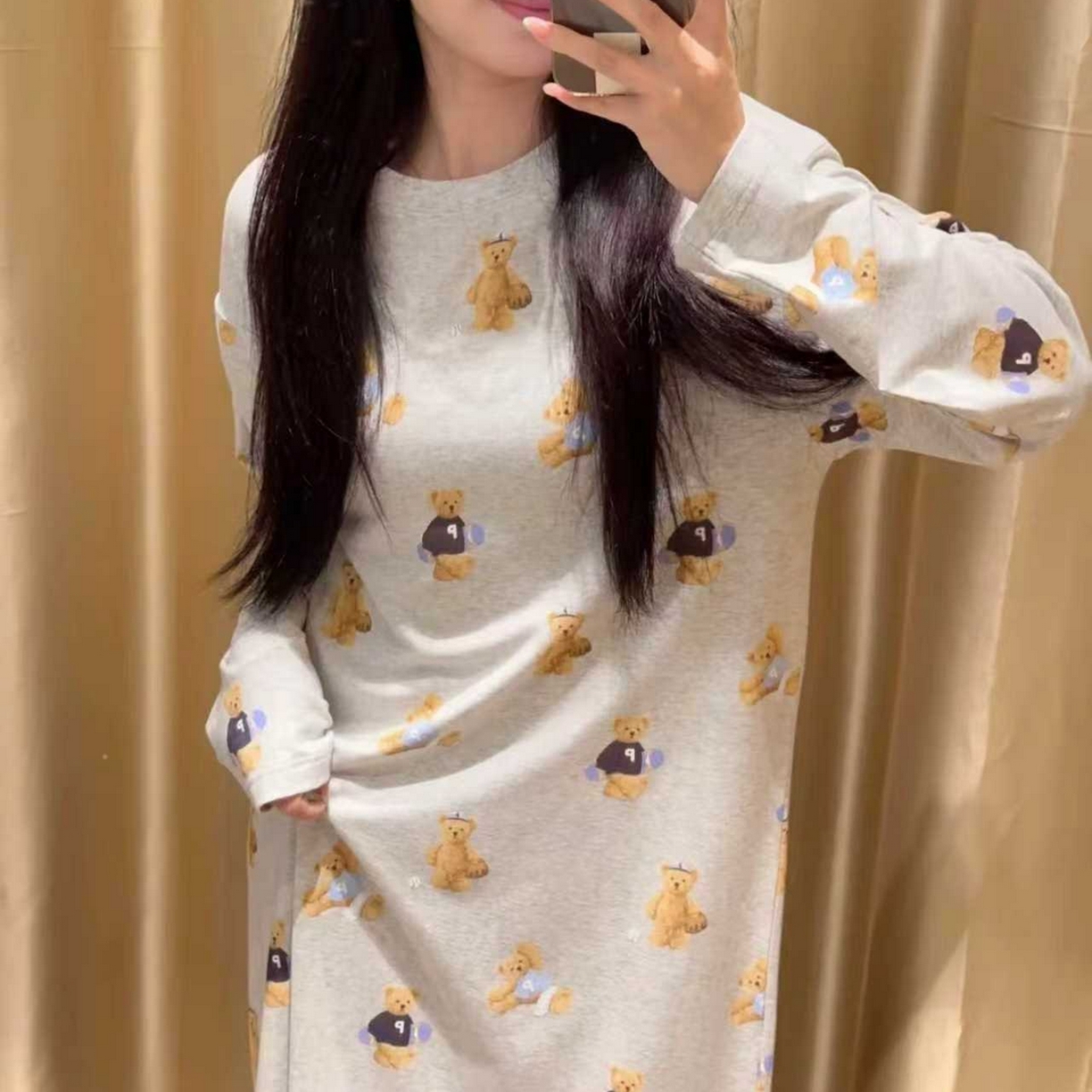 91家纺网 家纺一手货源 找家纺 妍景家居生活馆 2026新款满印运动小熊睡裙 灰色