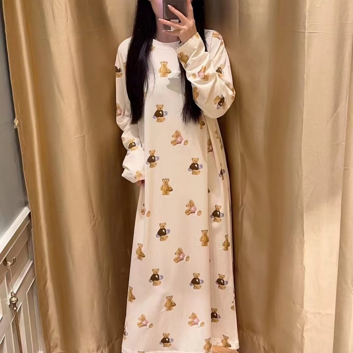 妍景家居生活馆 2026新款满印运动小熊睡裙 白色
